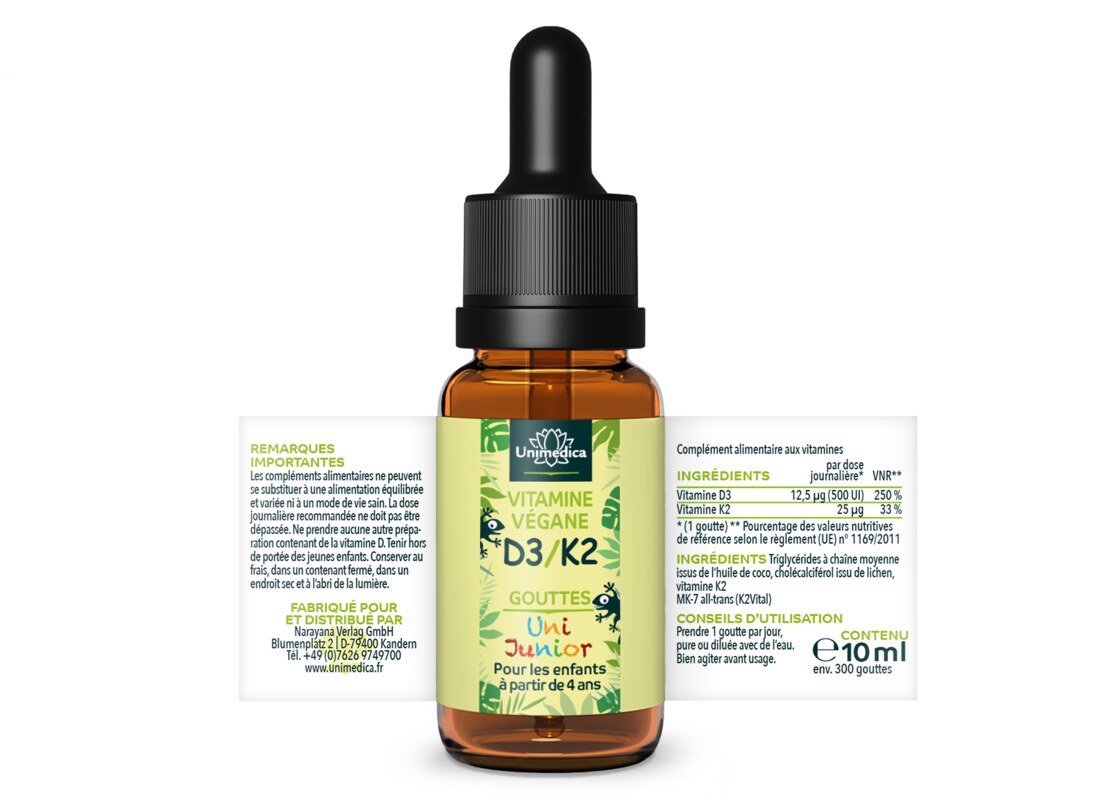Uni Junior - Vitamine D3 / K2 gouttes avec D3 de lichen - 10 ml - de Unimedica