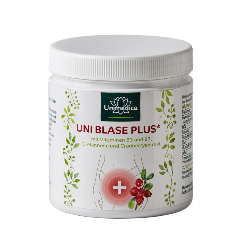 Uni Vessie Plus - avec du D-mannose, de la canneberge, de la vitamine C, B3 et B7 - 293 g de poudre - par Unimedica