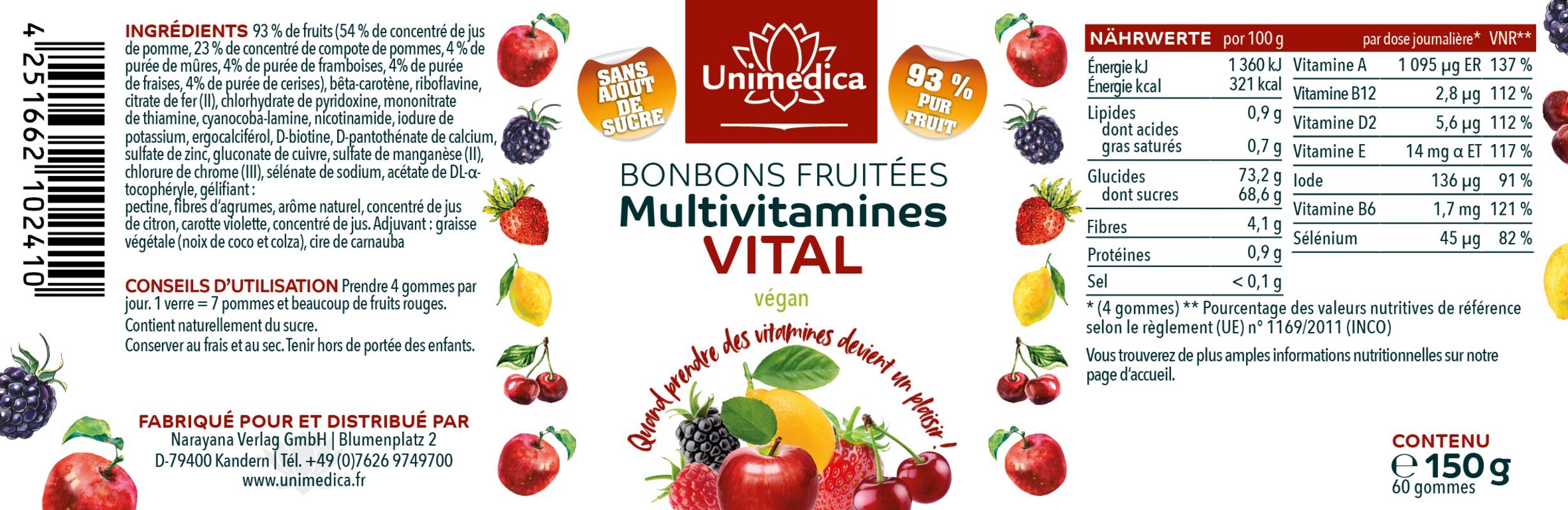 Lot de 2: VITAL - Multivitamines  bonbons fruités - 2 x 60 bonbons - par Unimedica