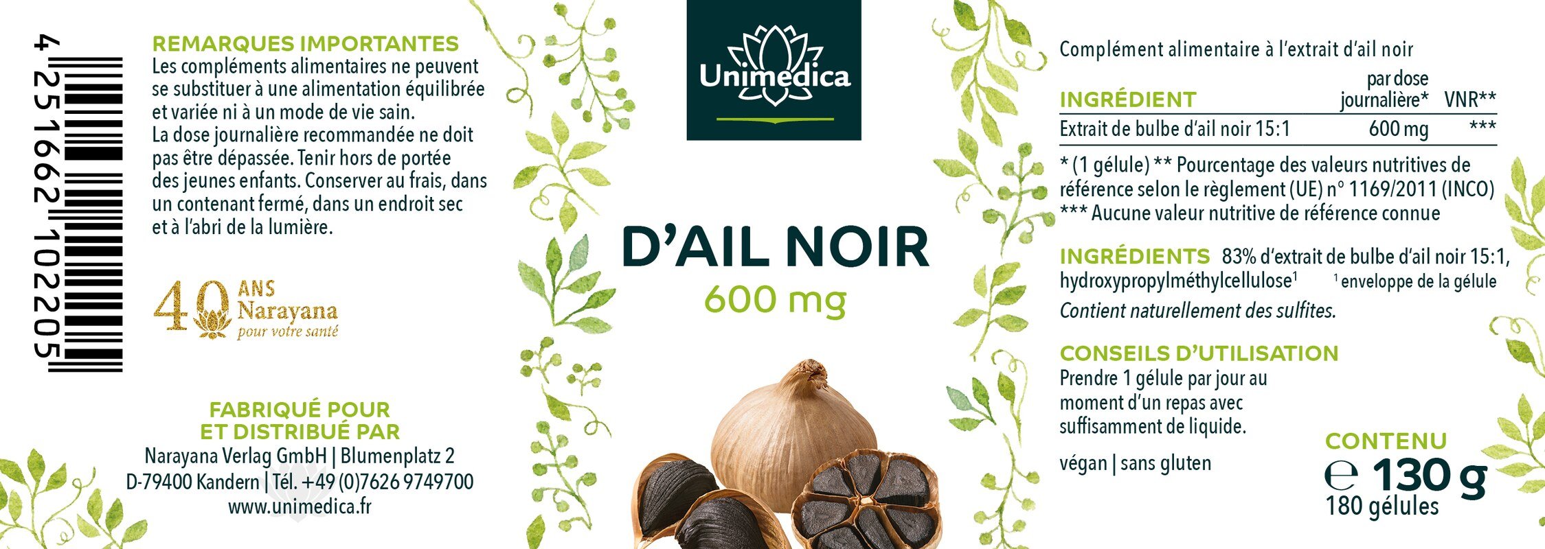 Ail noir - 600 mg - par Unimedica