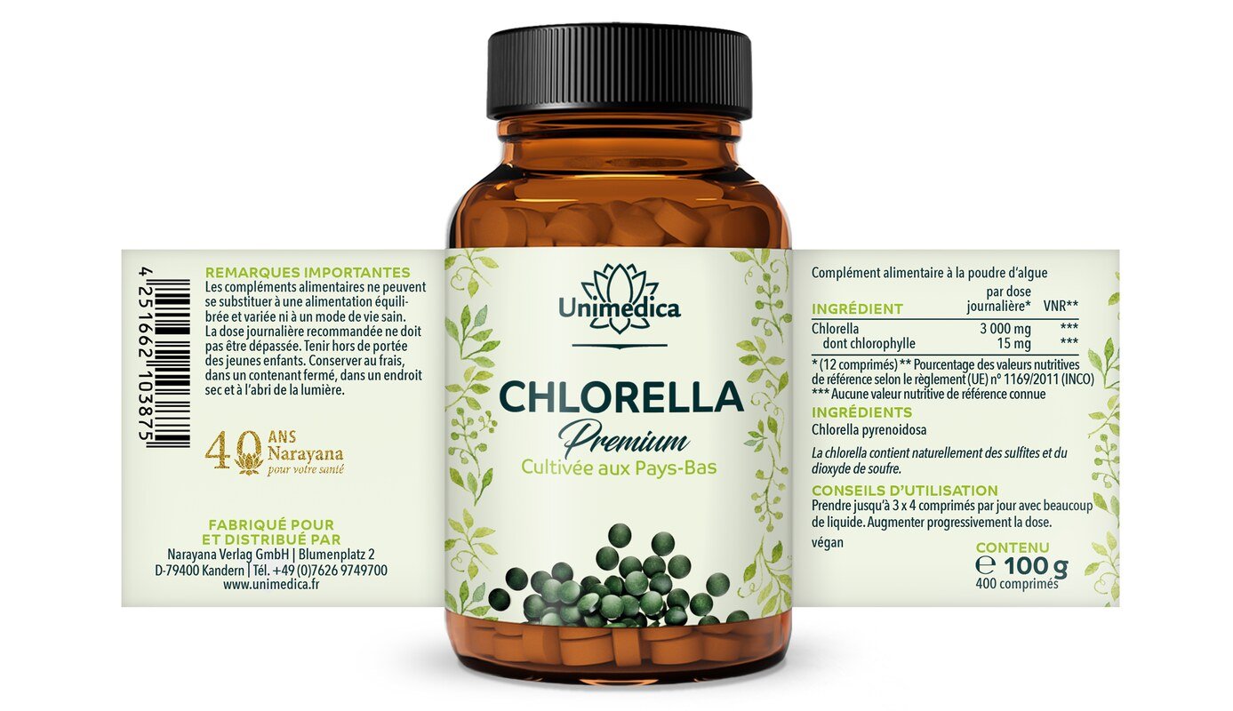 Chlorella Sélection Premium - comprimés  dose journalière 3 g - origine Hollande - par Unimedica