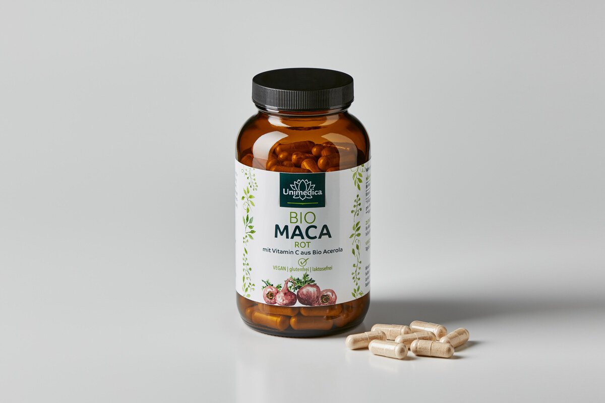 Lot de 2: Maca rouge BIO - avec vitamine C de l'acérola bio - 2 x 180 gélules - par Unimedica