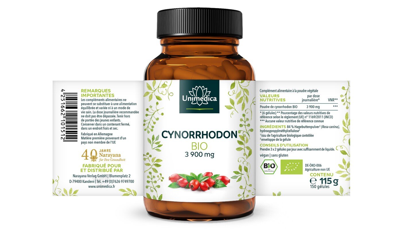 Lot de 2: Cynorrhodon BIO - 650 mg - 2 x 150 gélules - Unimedica
