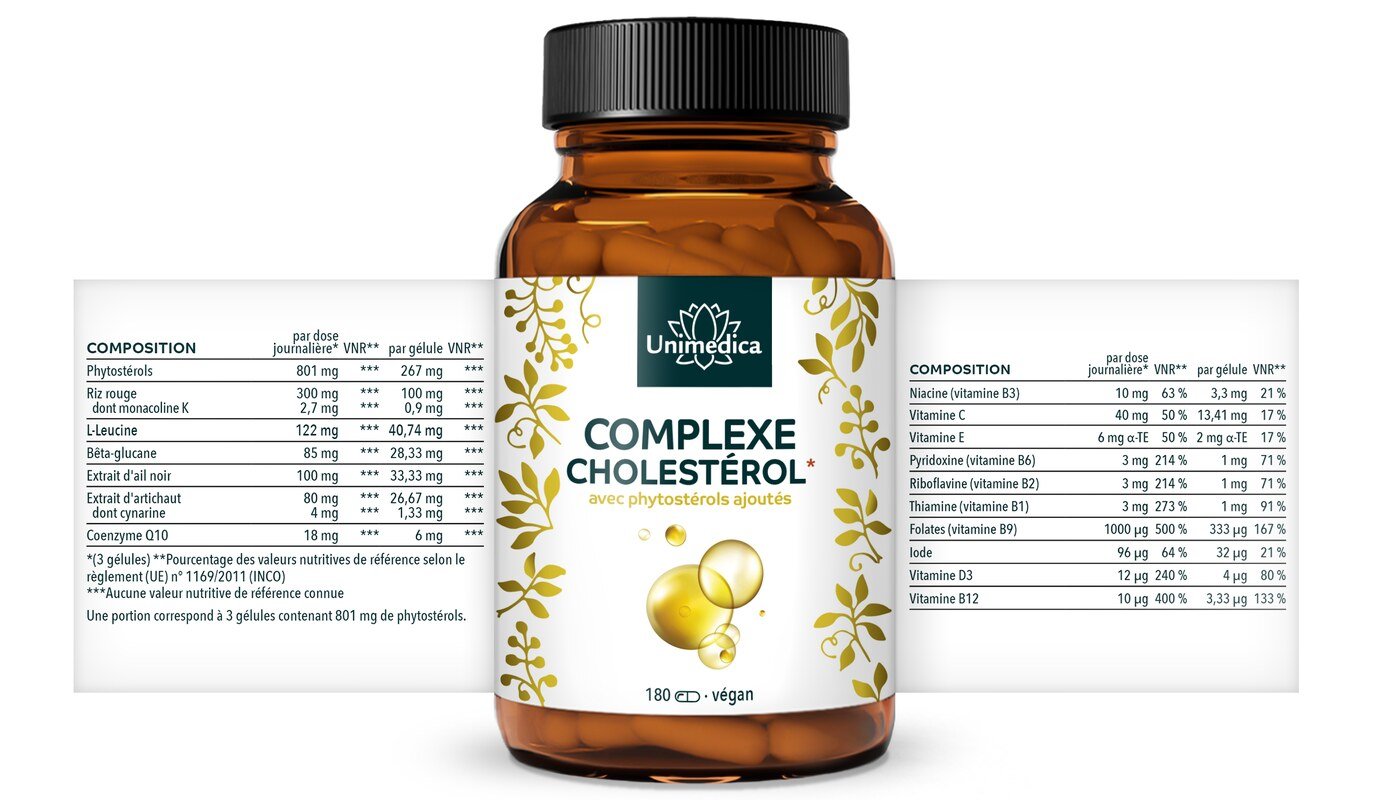 Complexe cholestérol* - avec 42,6 % de phytostérols  180 gélules  par Unimedica