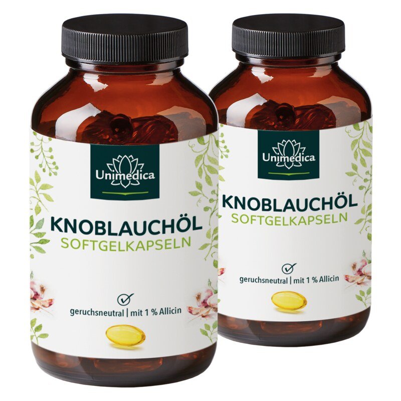 Lot de 2: Gélules softgel d'huile d'ail  concentration 500:1 - 15 mg d'extrait d'huile d'ail par dose journalière (1 gélule) - 2 x 180 gélules - par Unimedica