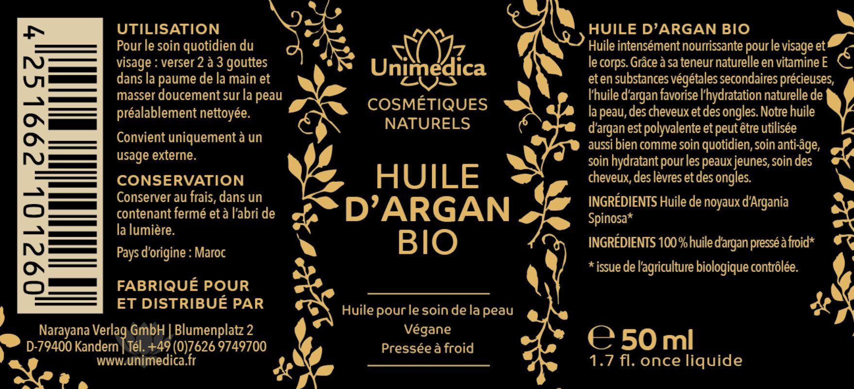 Huile d'argan bio - 50 ml - par Unimedica
