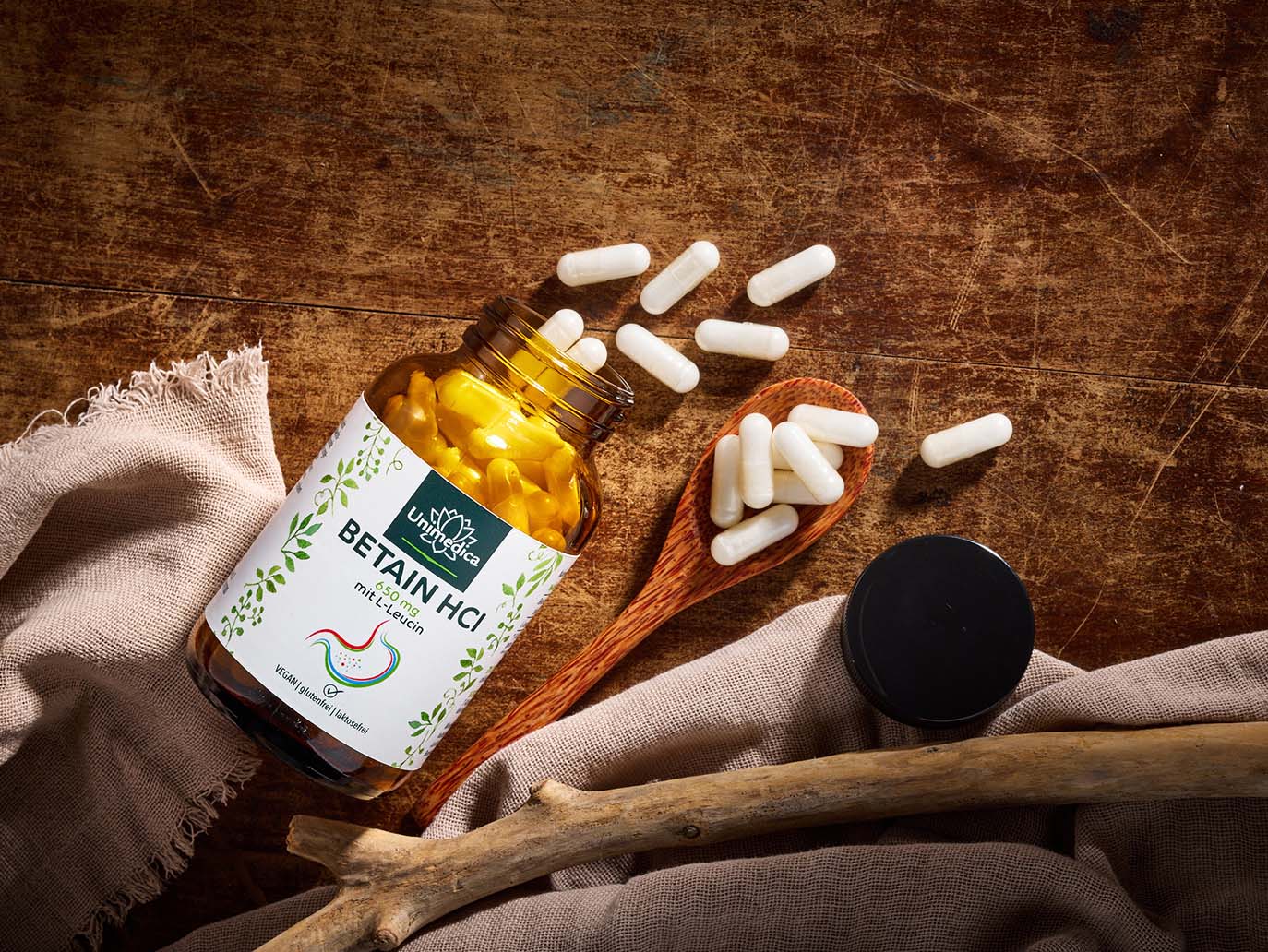 Bétaïne HCl avec L-leucine - 2 600 mg par dose journalière (4 gélules) - 120 gélules - de Unimedica