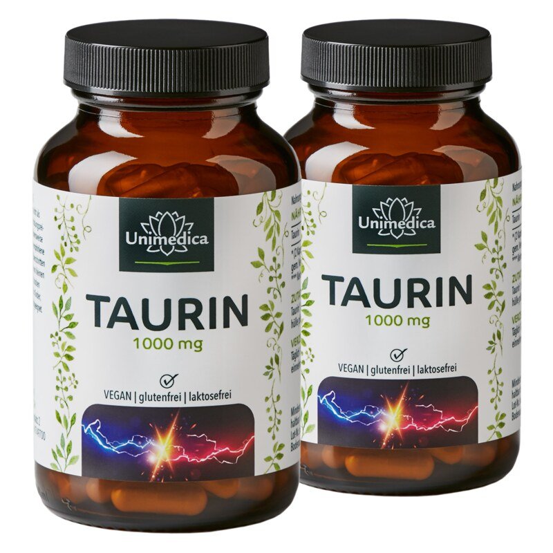 Lot de 2: Taurine - 1000 mg par dose journalière (2 gélules) - 2 x 120 gélules - par Unimedica