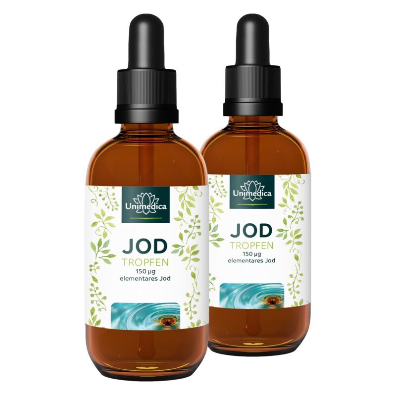 Lot de 2: Gouttes d'iode - 150 µg par dose journalière - hautement dosées - véganes - 2 x 50 ml - par Unimedica