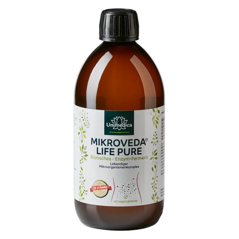 MikroVeda (R) Life Pure - Bio - Ferment enzymatique bioactif - 33 souches bactériennes  naturellement symbiotique - 500 ml - par Unimedica