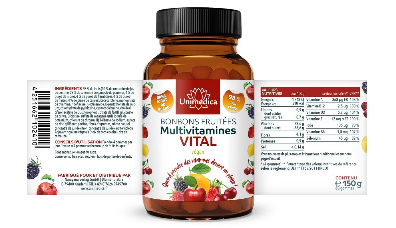 VITAL - Multivitamines  bonbons fruités - 60 bonbons - par Unimedica