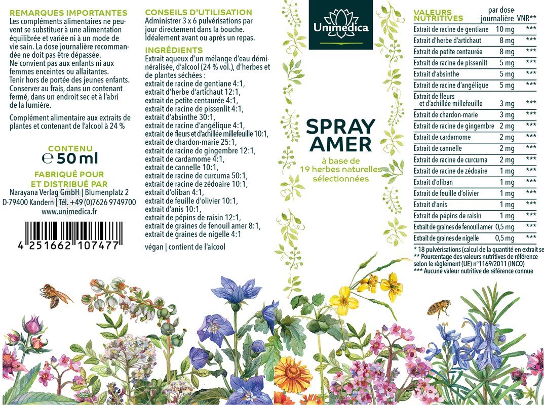Spray amer  à base de 19 herbes naturelles sélectionnées - 50 ml - par Unimedica