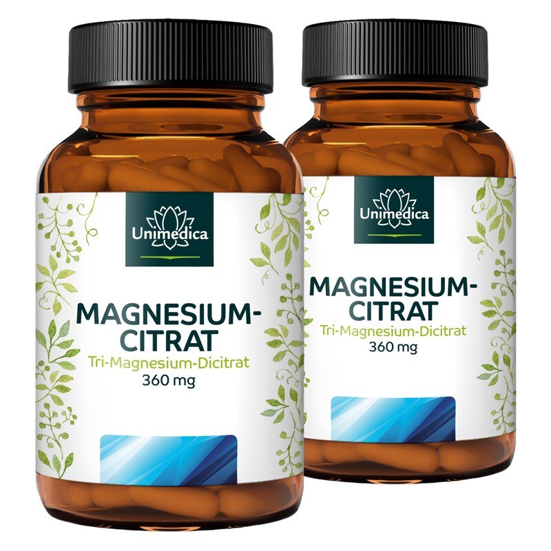 Lot de 2: Dicitrate de tri-magnésium - 360 mg de magnésium élémentaire par dose journalière - 2 x 180 gélules - par Unimedica