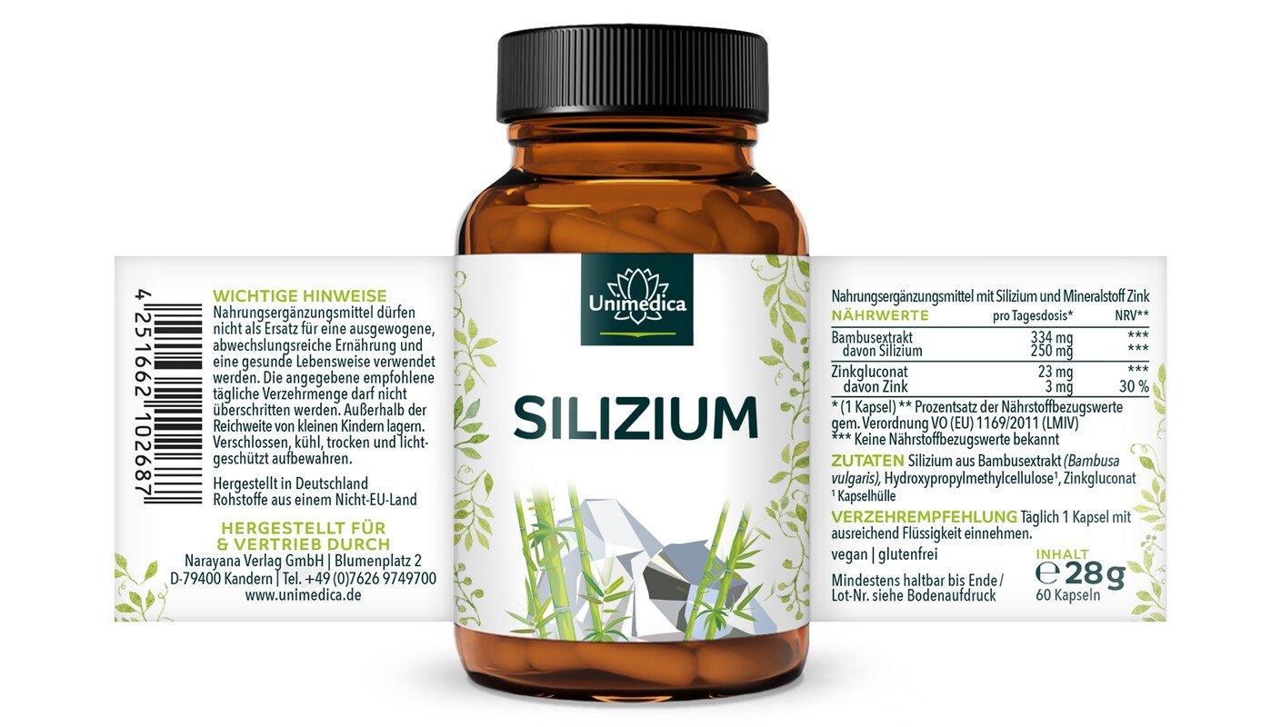 Lot de 2: Silicium issu d'extrait de bambou avec zinc - 2 x 60 gélules - par Unimedica