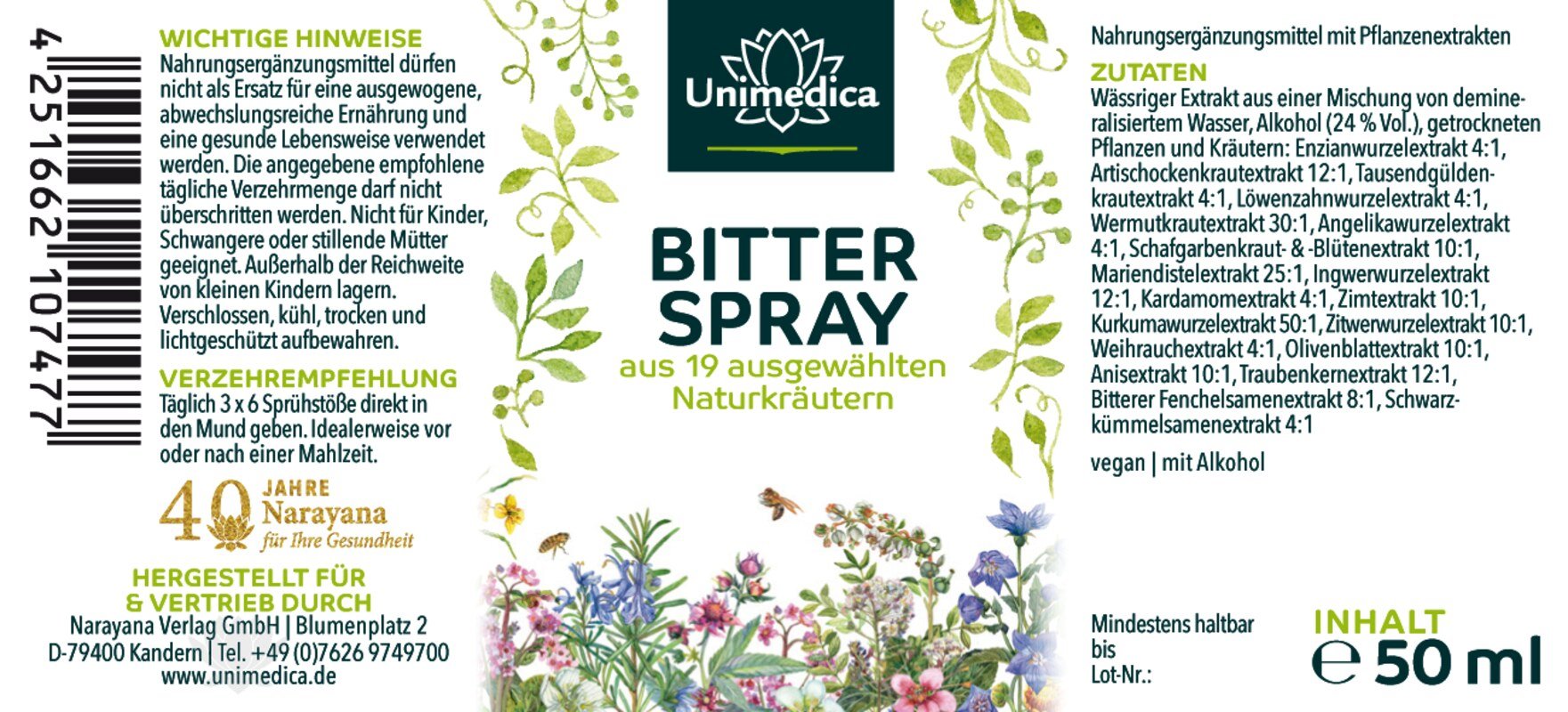 Spray amer  à base de 19 herbes naturelles sélectionnées - 50 ml - par Unimedica