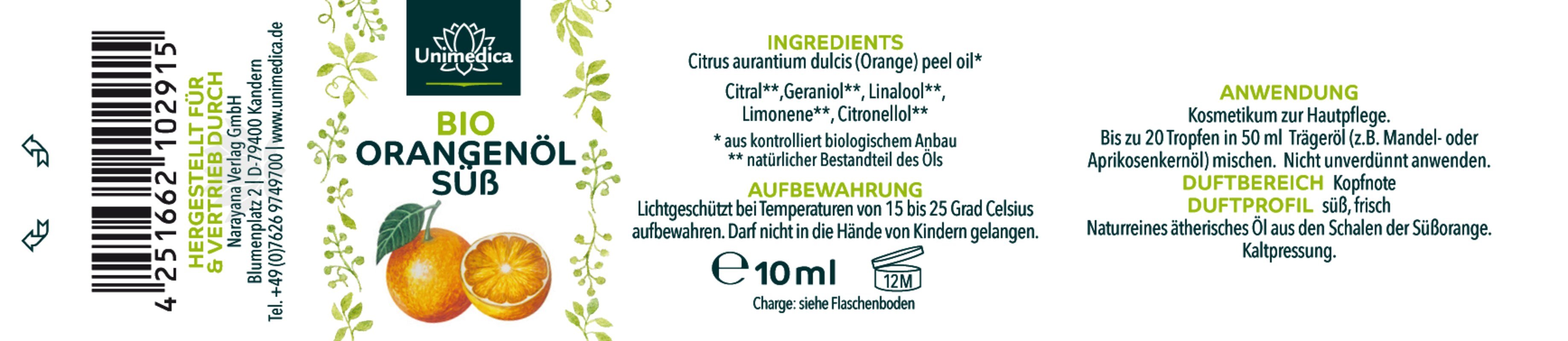 Orange douce BIO - Citrus sinensis dulcis - huile essentielle naturelle - 10 ml - par Unimedica