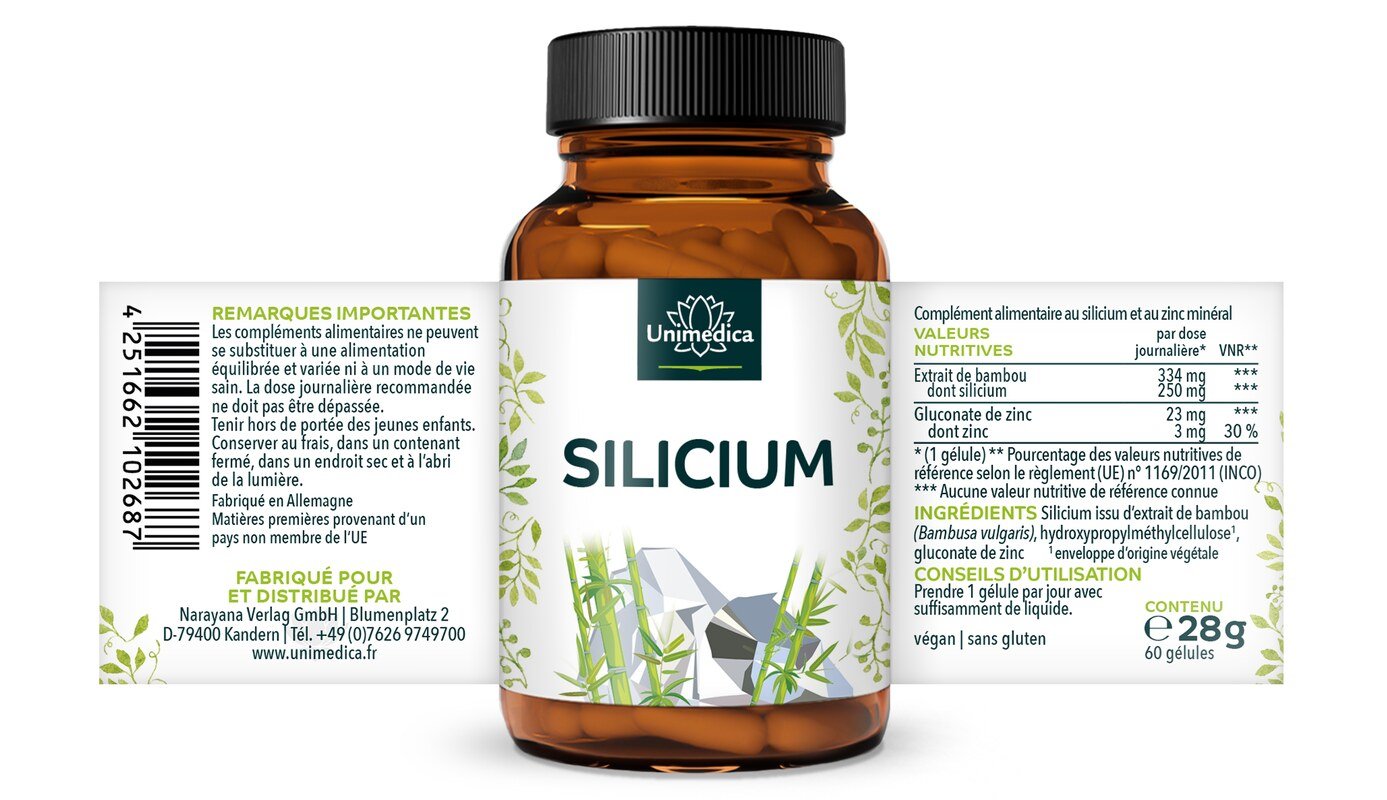 Lot de 2: Silicium issu d'extrait de bambou avec zinc - 2 x 60 gélules - par Unimedica