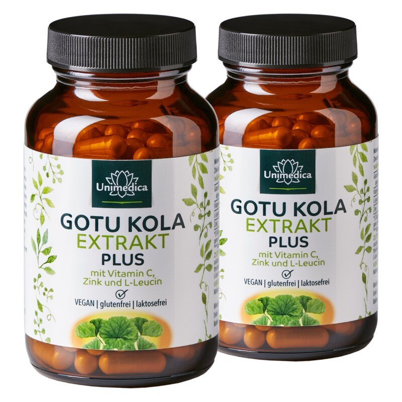 Lot de 2: Extrait de gotu kola 6:1 Plus  avec de la vitamine C, du zinc et de la L-leucine - 2 x 120 gélules - par Unimedica