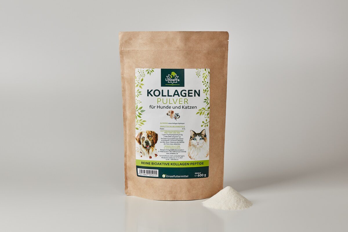 Lot de 2: Poudre de collagène pour chiens et chats - hydrolysat de collagène  matière première pour aliments des animaux - 2 x 600 g - par Uniterra