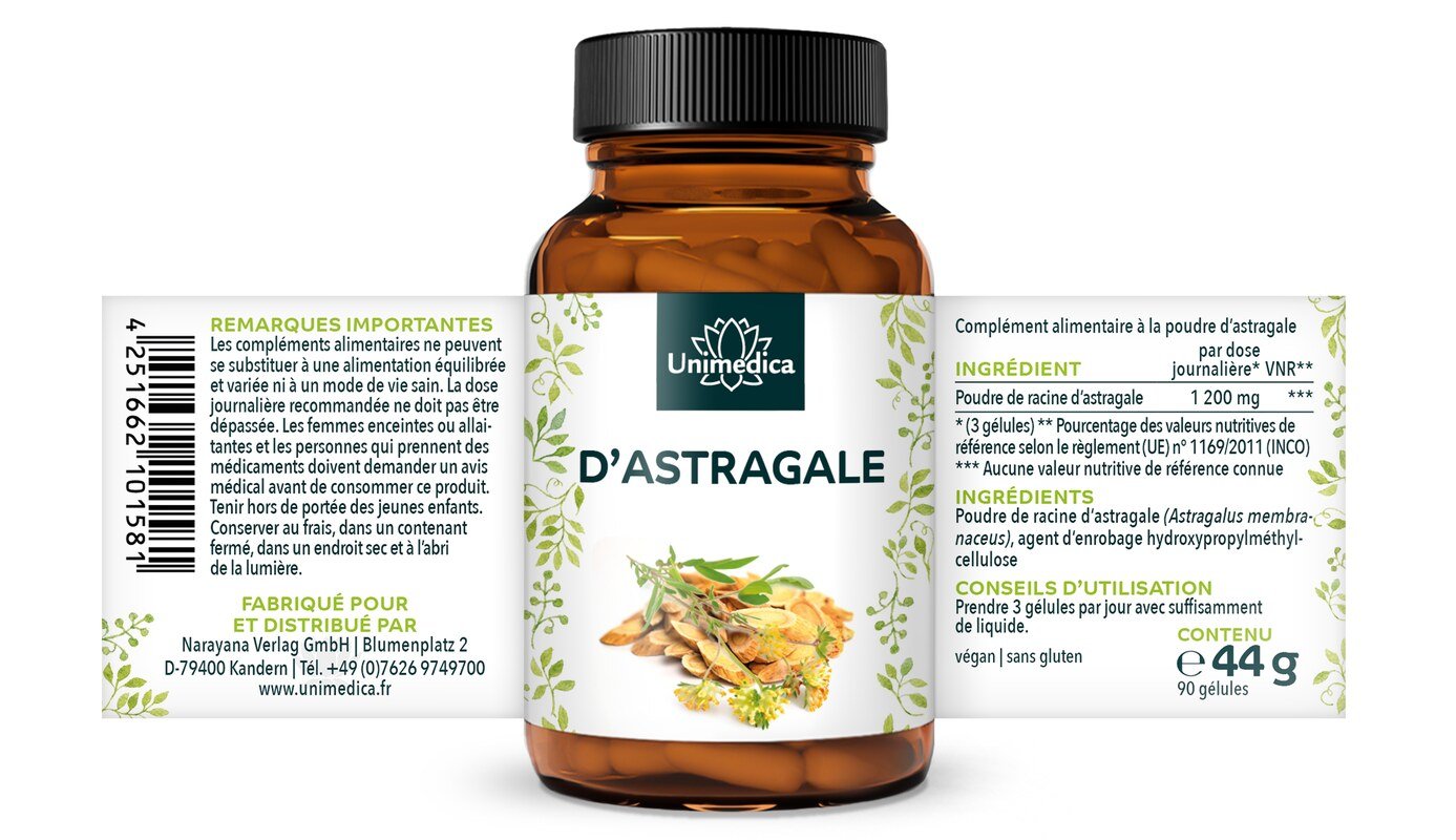 D'astragale  1 200 mg par dose journalière - 90 gélules - par Unimedica