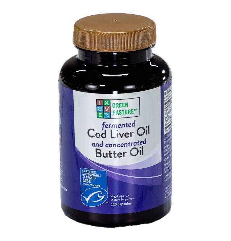 « Green Pasture´s Blue Ice Royal » Huile de foie de morue fermentée avec huile butyrique  120 gélules