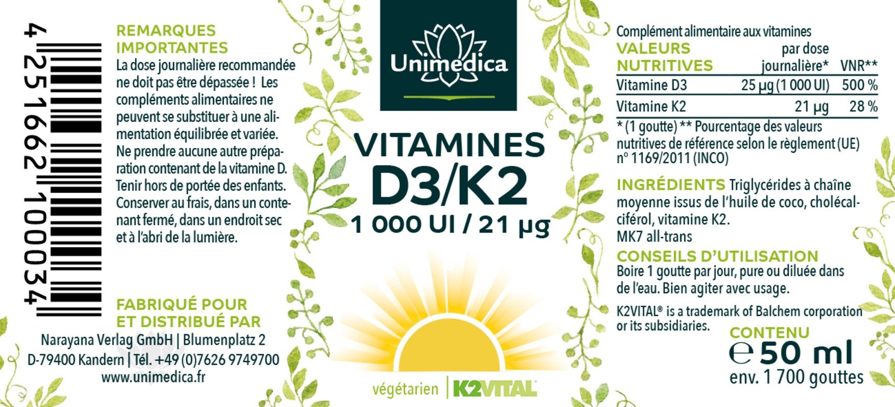 Sparset: Vitamin D3 / K2 MK7 All-trans - 50 ml + Bio Grapefruitkernextrakt - 100 ml + Quercetin - 120 Kapseln + Vitamin C - 180 Tabletten - von Unimedica