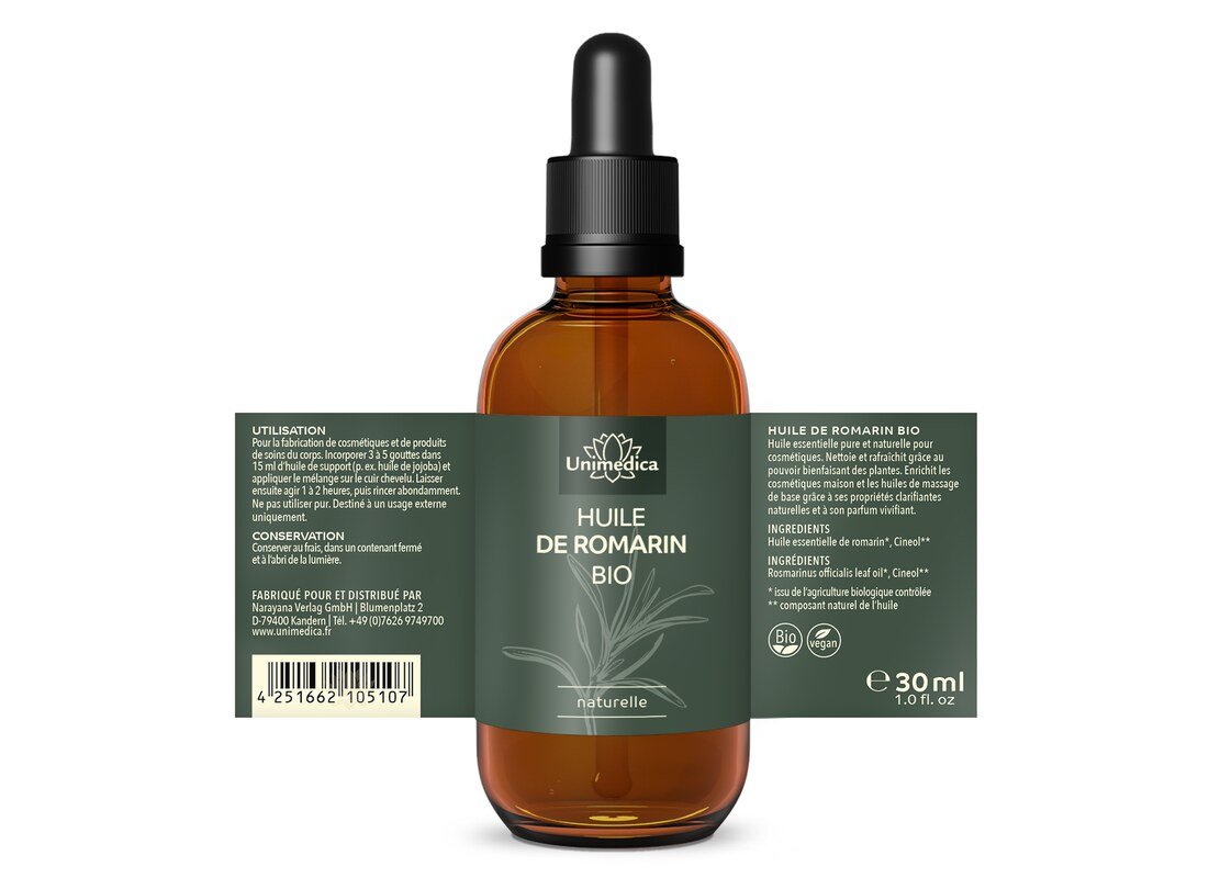 Huile de romarin BIO - Rosmarinus officialis - naturelle - 30 ml - par Unimedica