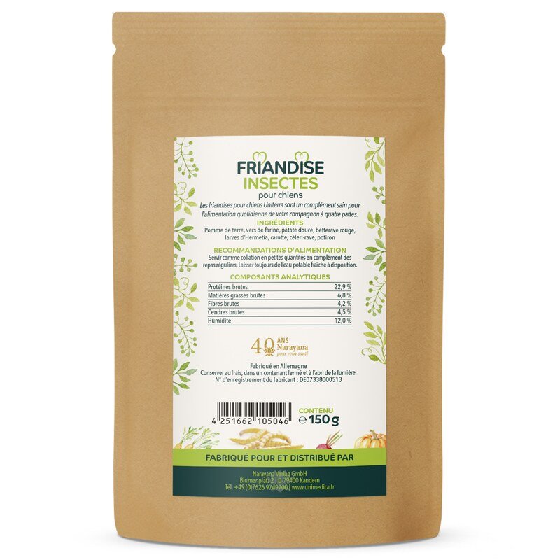 Friandise insectes pour chiens - collations naturelles pour chiens avec des protéines de haute qualité  complément alimentaire - 150 g - par Uniterra