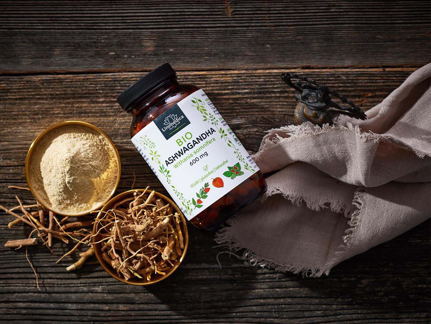 Ashwagandha BIO  1 800 mg par dose journalière (3 gélules)  hautement dosé - 180 gélules - par Unimedica