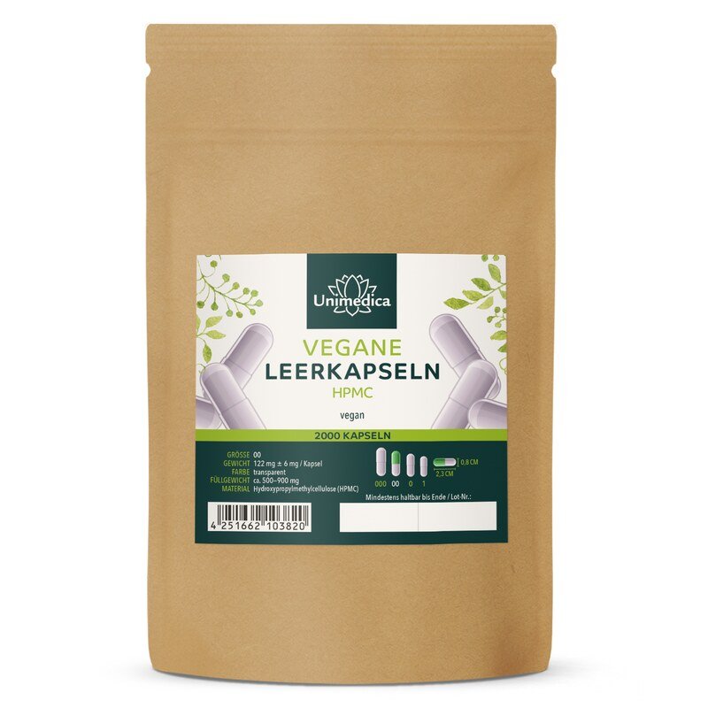 Gélules vides - HPMC - taille 00 - transparentes - véganes  2 000 pcs. - par Unimedica