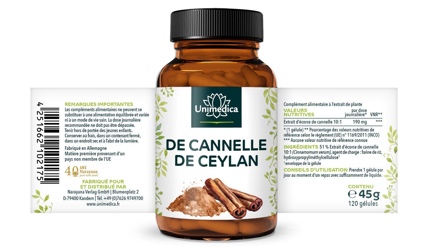 Extrait de cannelle de Ceylan 10:1 - 120 gélules - par Unimedica