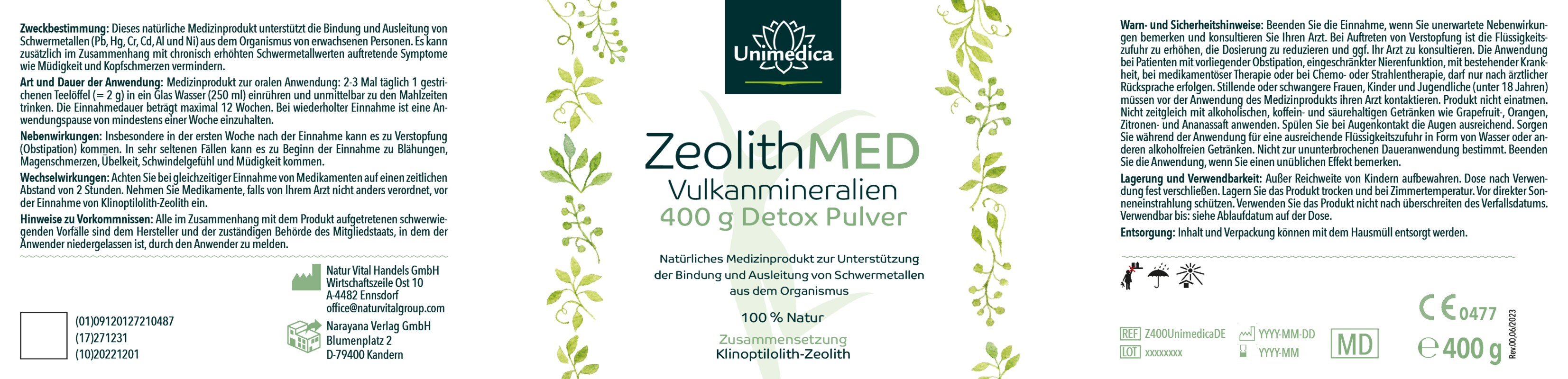 Lot de 2: Zéolite Med Poudre détox - 2 x 400 g - par Unimedica