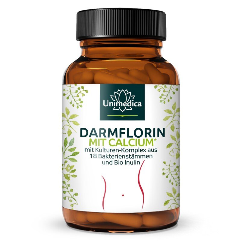Darmflorin avec calcium - avec complexe de cultures de 18 souches bactériennes et inuline BIO - 180 gélules - par Unimedica