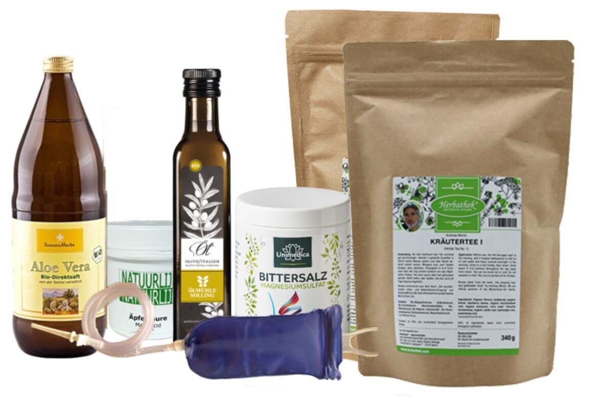 Ensemble de produit pour "L'étonnant nettoyage du foie et de la vésicule biliaire", selon Andréas Moritz