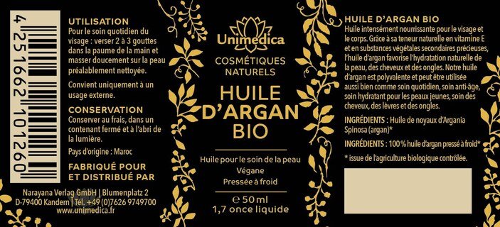 Lot de 2: Huile d'argan bio - 2 x 50 ml - par Unimedica