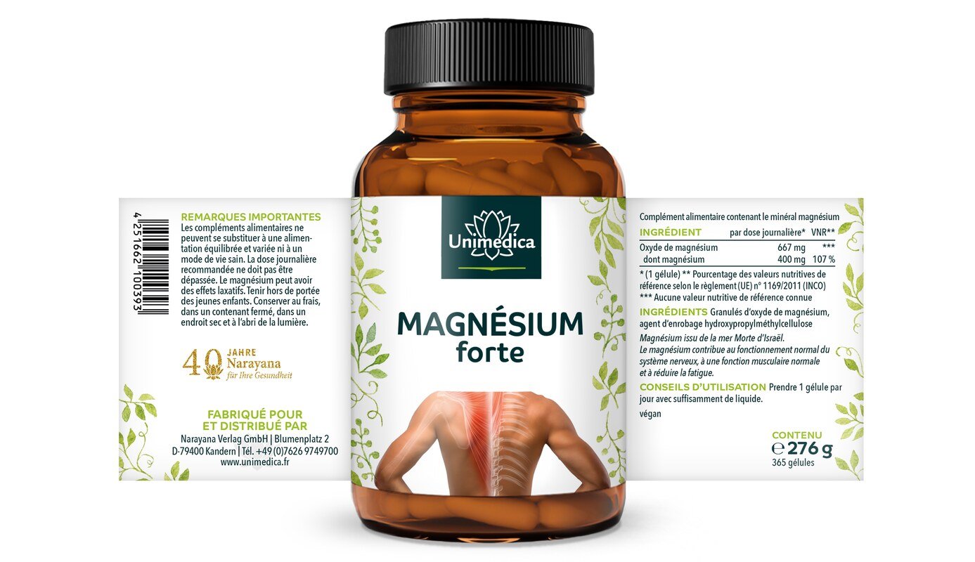 Lot de 2: Magnesium forte - 400 mg per daily dose - 2 x 365 gélules - par Unimedica