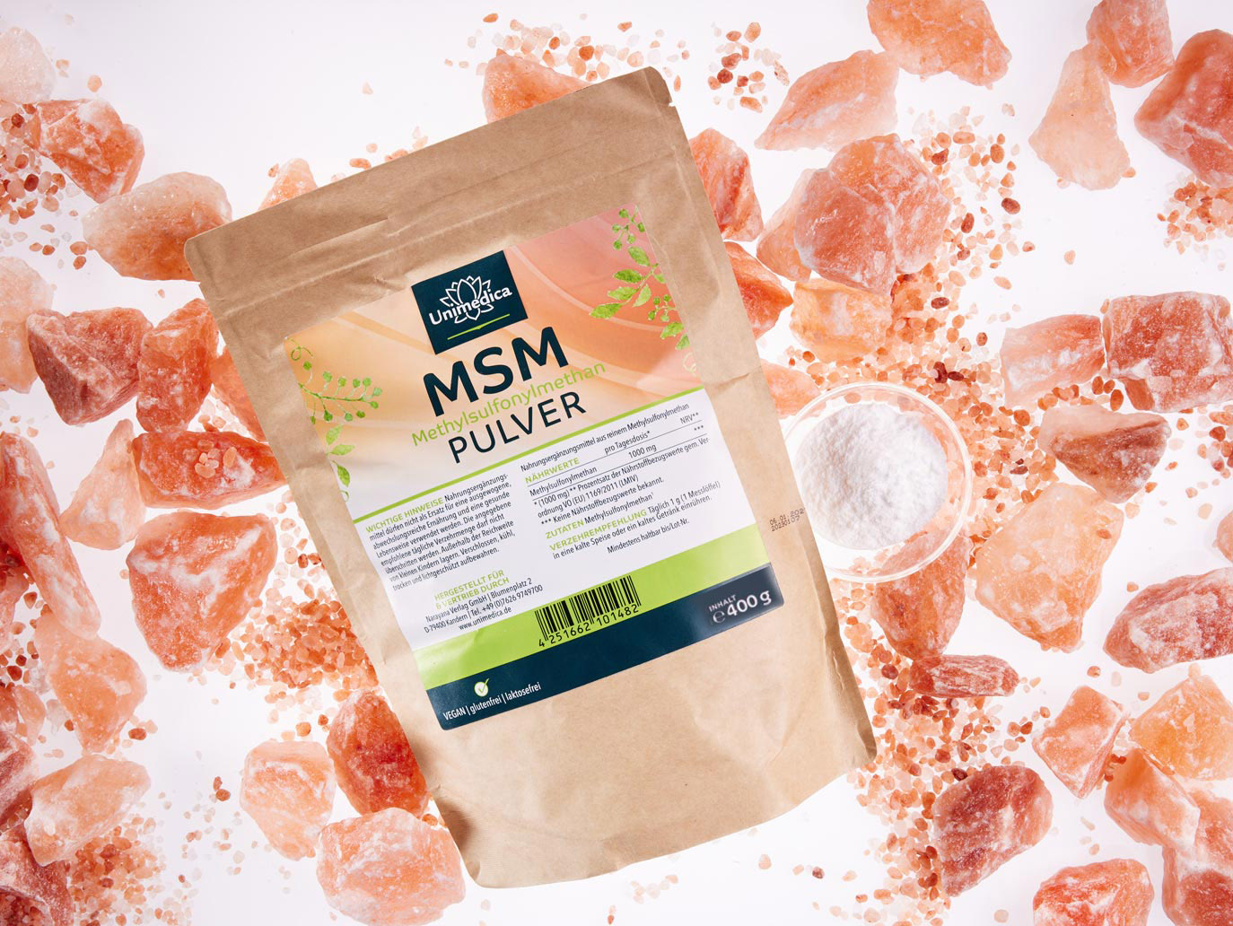 Poudre de MSM 400 g - pureté 99 % - 1 000 mg par dose journalière (½ cuillère doseuse) - par Unimedica