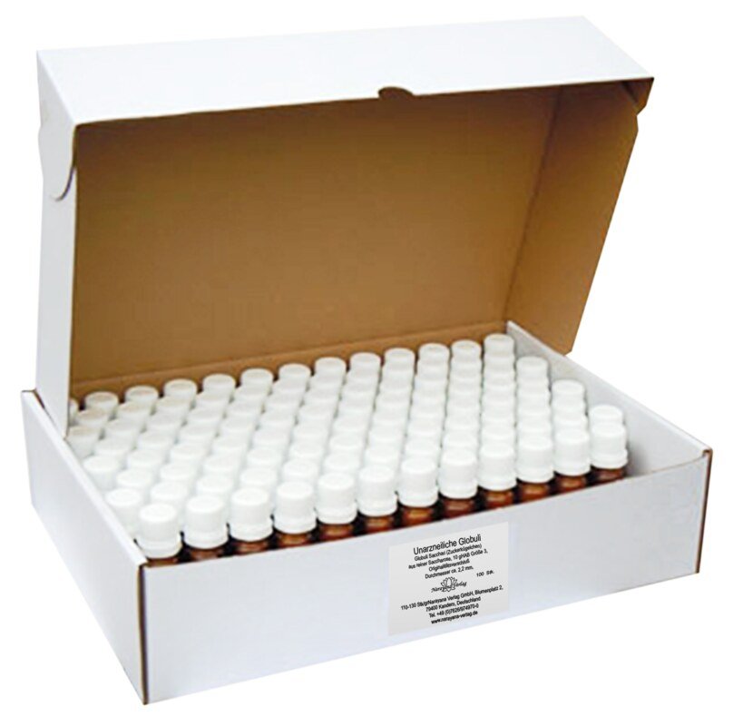 Flacon avec bec verseur - avec 10 g de globules non médicinaux de taille 3 - 100 pièces - par Unimedica