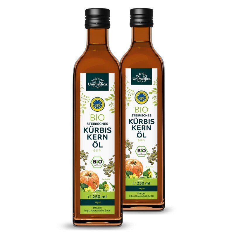 Lot de 2: Huile de graines de courge de Styrie bio - 2 x 250 ml - par Unimedica