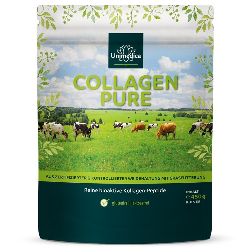 Collagène pur  protéine de collagène  issu d'un pâturage et d'un fourrage à base d'herbe certifiés LIAF - 450 g de poudre - par Unimedica
