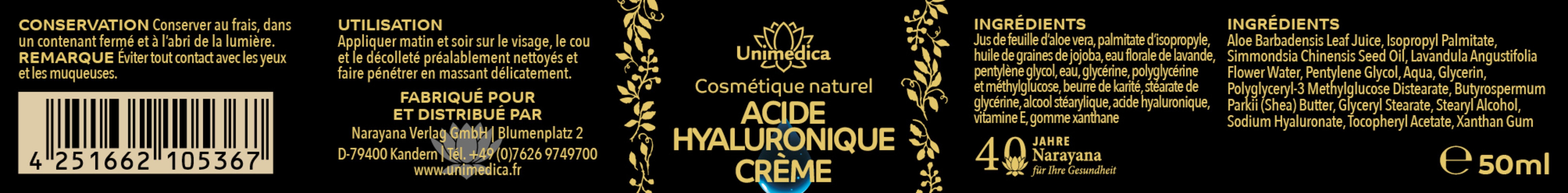 Lot de 2: Sérum hyaluronique pur 100ml + Crème à l'acide hyaluronique 50 ml - par Unimedica