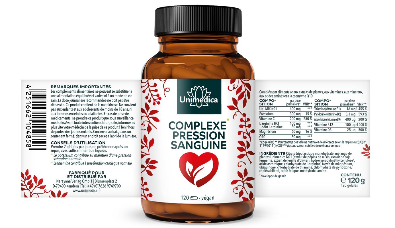 Complexe pression sanguine* - hautement dosé - 120 gélules - par Unimedica