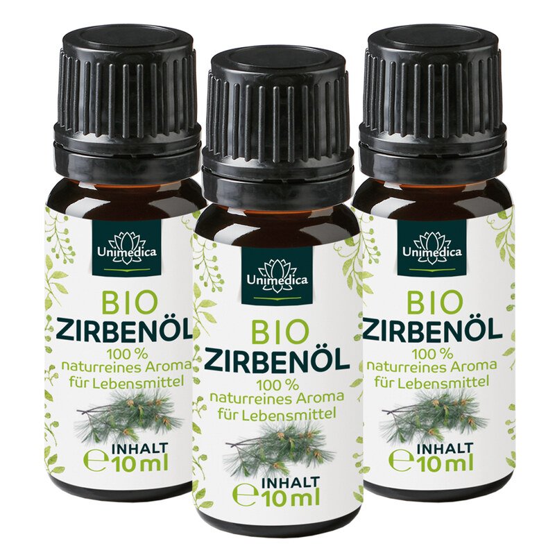 Lot de 3: Huile de pin cembro BIO  huile d'arolle 100% naturelle - arôme de pin cembro - huile essentielle - 3 x 10 ml - par Unimedica
