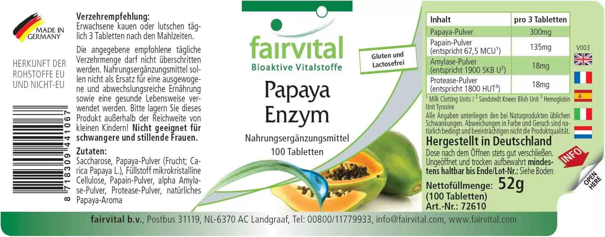 Enzyme de papaye - 100 comprimés à mâcher