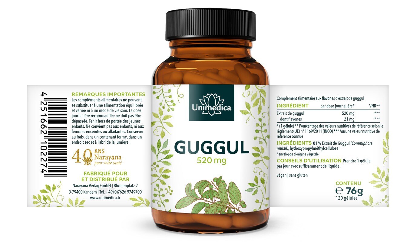 Extrait de guggul - 520 mg - avec 4 % de flavones - 120 gélules - par Unimedica