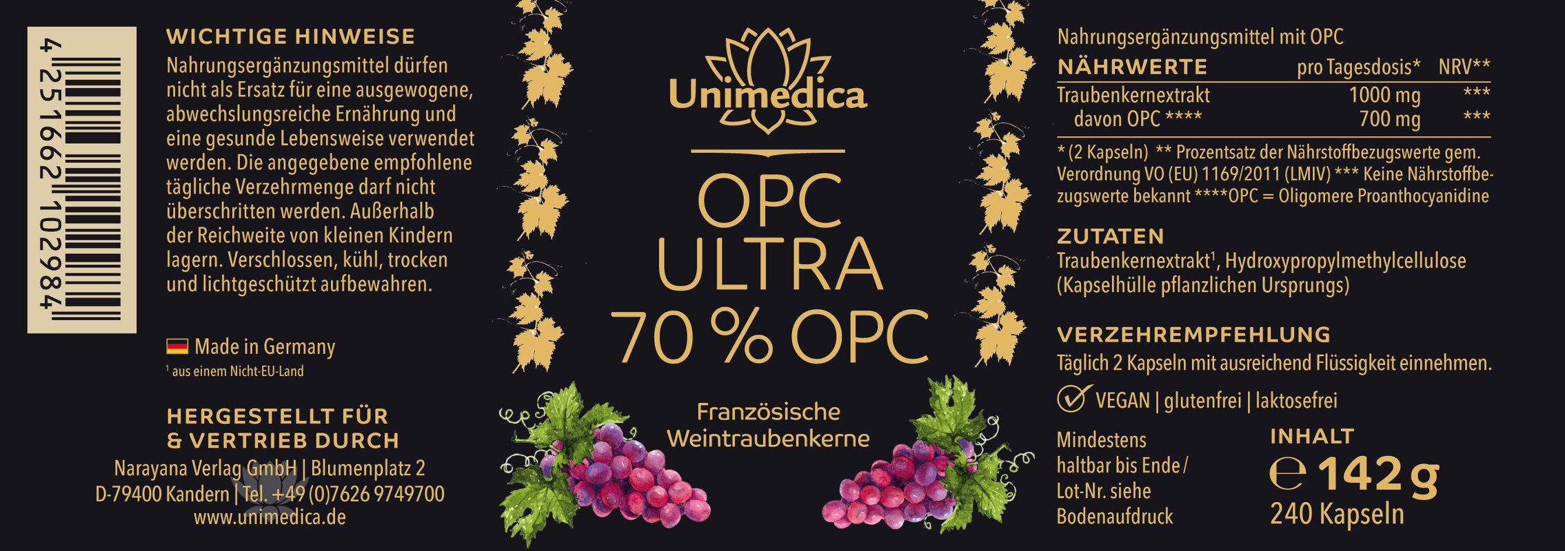 Lot de 2: OPC Ultra - avec 700 mg d'OPC pur par dose journalière  2 x 240 gélules - par Unimedica