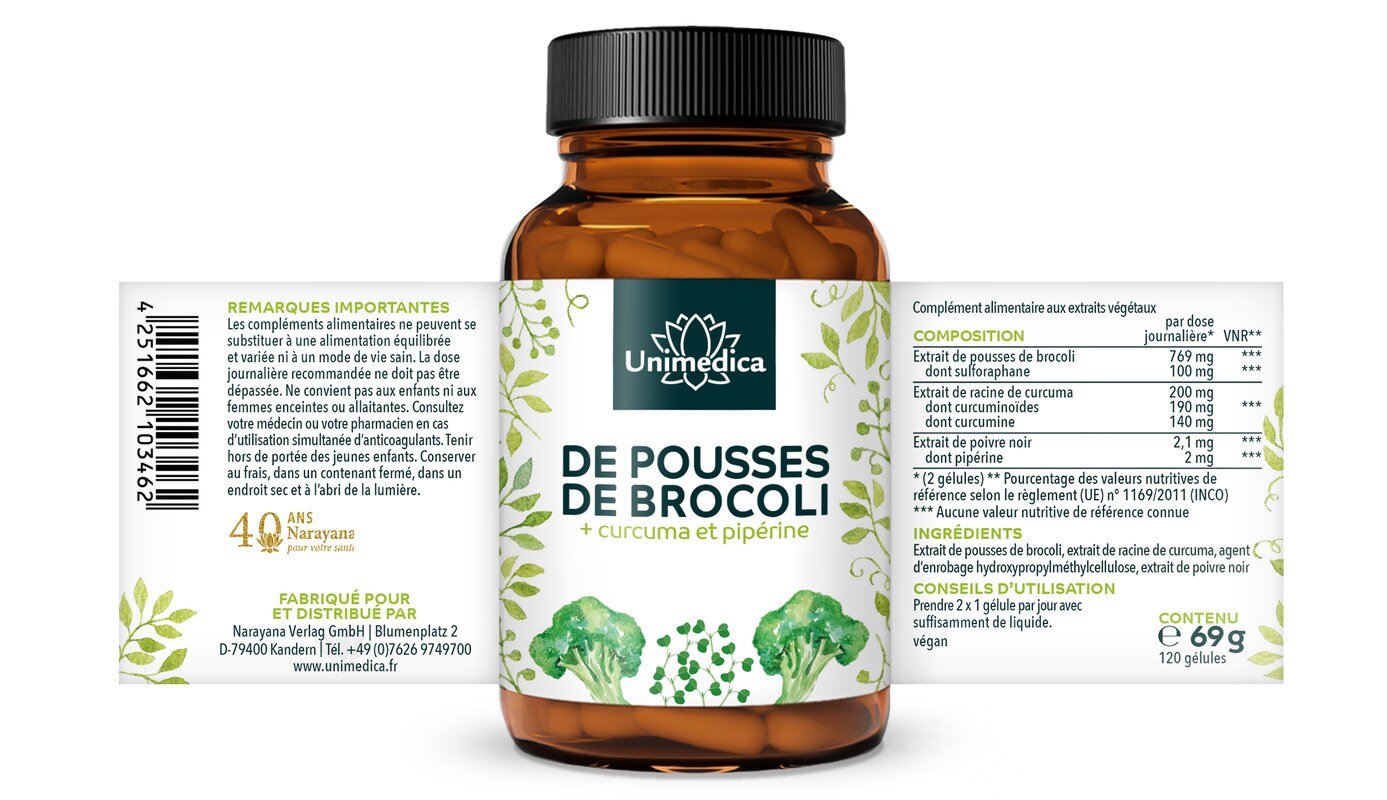 Lot de 2: Extrait de germes de brocoli - 100 mg de sulforaphane par dose journalière - 2 x 120 gélules - par Unimedica