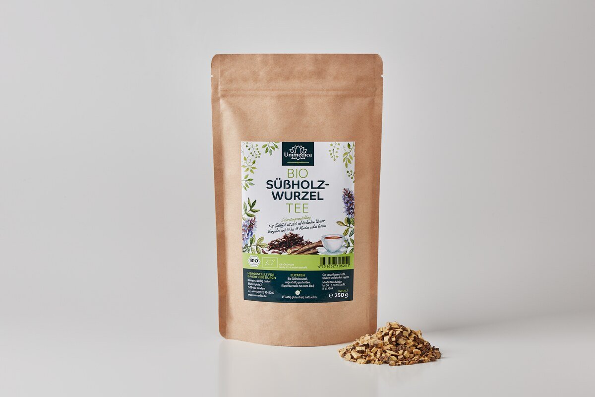 Tisane à la racine de réglisse BIO - Liquiritiae radix nat. conc. bio. - non pelée et coupée - 250 g - par Unimedica