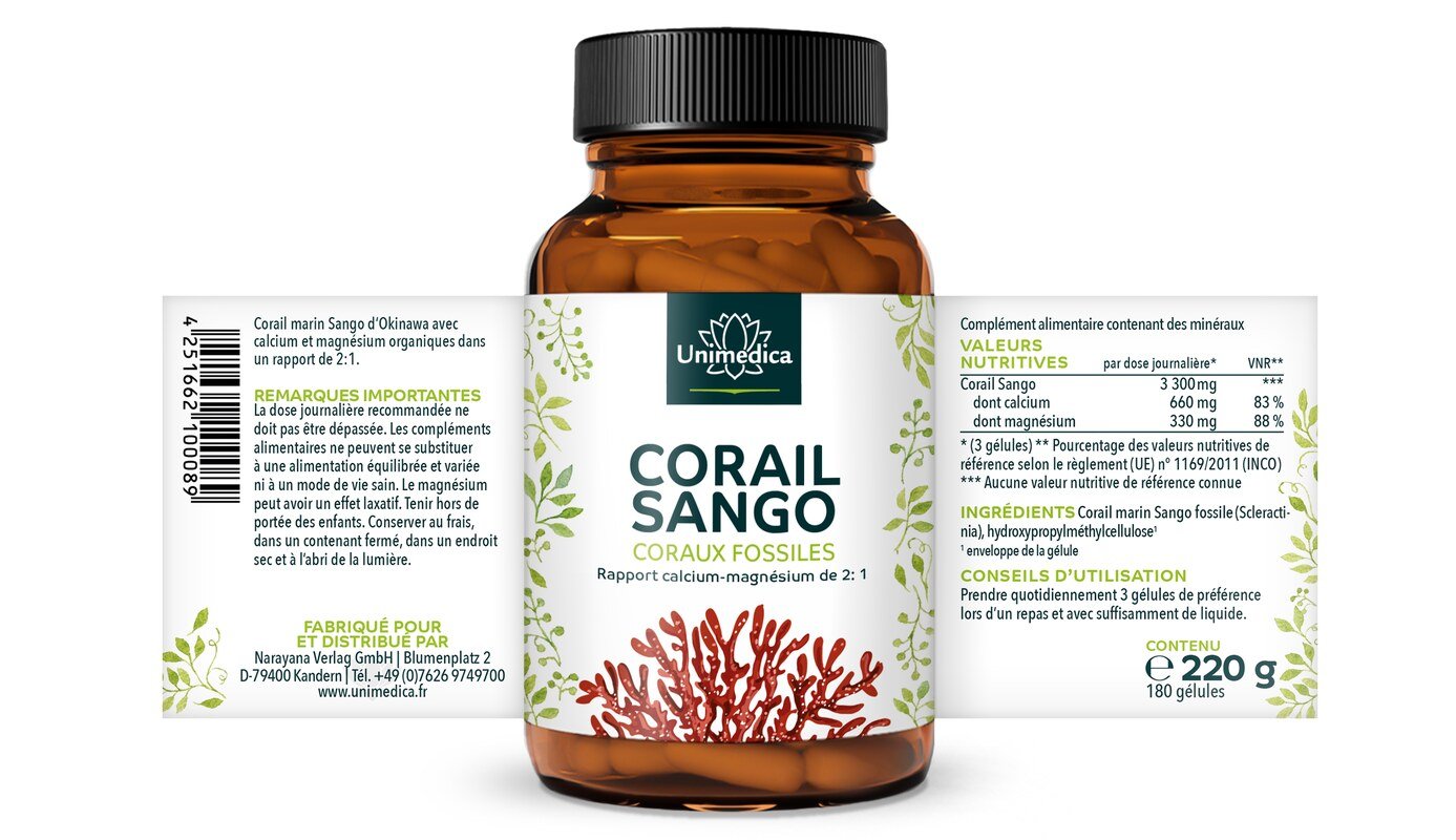 Lot de 2: Sango Koralle - 90 % corail fossile - 2 x 180 gélules- Unimedica