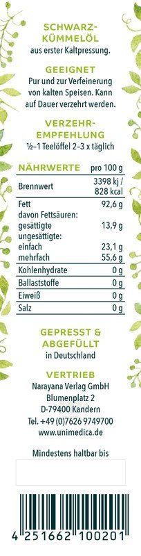 Lot de 2: Huile de nigelle (cumin noir) filtrée - 2 x 250 ml - Unimedica